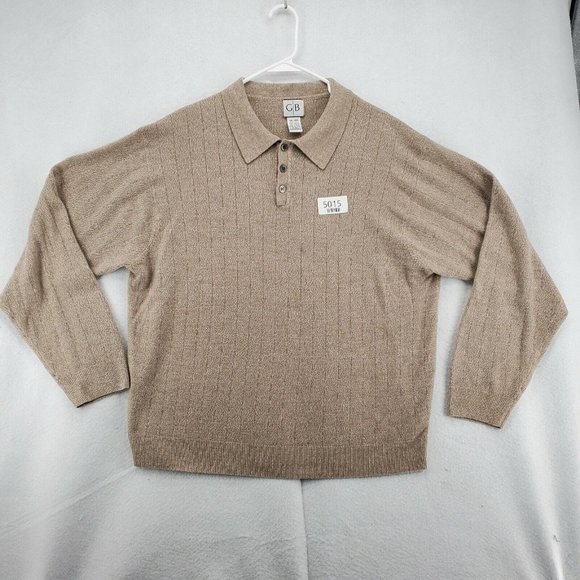 GEOFFREY BEENE Sweater Men's 1/4 Button Collared Long Sleeve Acrylic Brown 2XL - Picture 2 of 12
